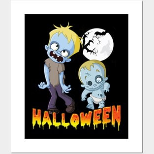 Creepy Zombie Babies Graveyard Retro Halloween Shirt Posters and Art